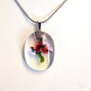 Handmade OOAK sculptured flower pendant Original fused glass jewelry + necklace